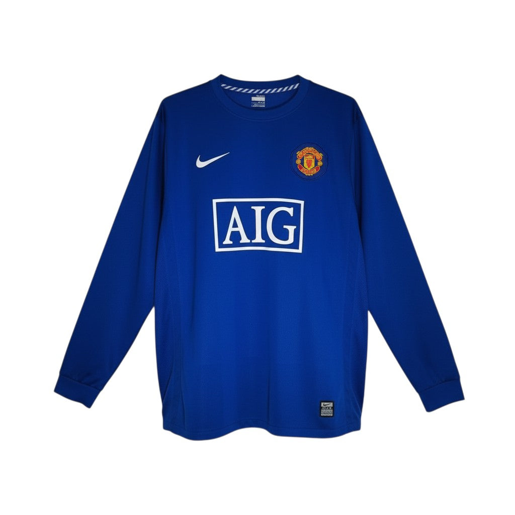 Hinchas Sportswear Store blue long sleeve Manchester United 2008/09 third kit jersey with #7 Ronaldo details.