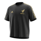 Hinchas Sportswear Store black Adidas training tee with gold Aztec pattern, Trefoil logo, and Mexico crest. Aeroready fabric.