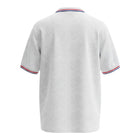 Hinchas Sportswear Store Netherlands 1995 away retro jersey, white with embossed lion pattern, polo collar, red, white, blue trim.