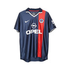 Hinchas Sportswear Store navy blue Paris Saint-Germain 2001/02 home jersey with red stripe, Opel sponsor, and #21 Ronaldinho.