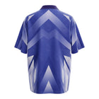 Hinchas Sportswear Store Real Madrid 1996-97 retro purple and white Kelme away jersey with geometric pattern and paw print details.