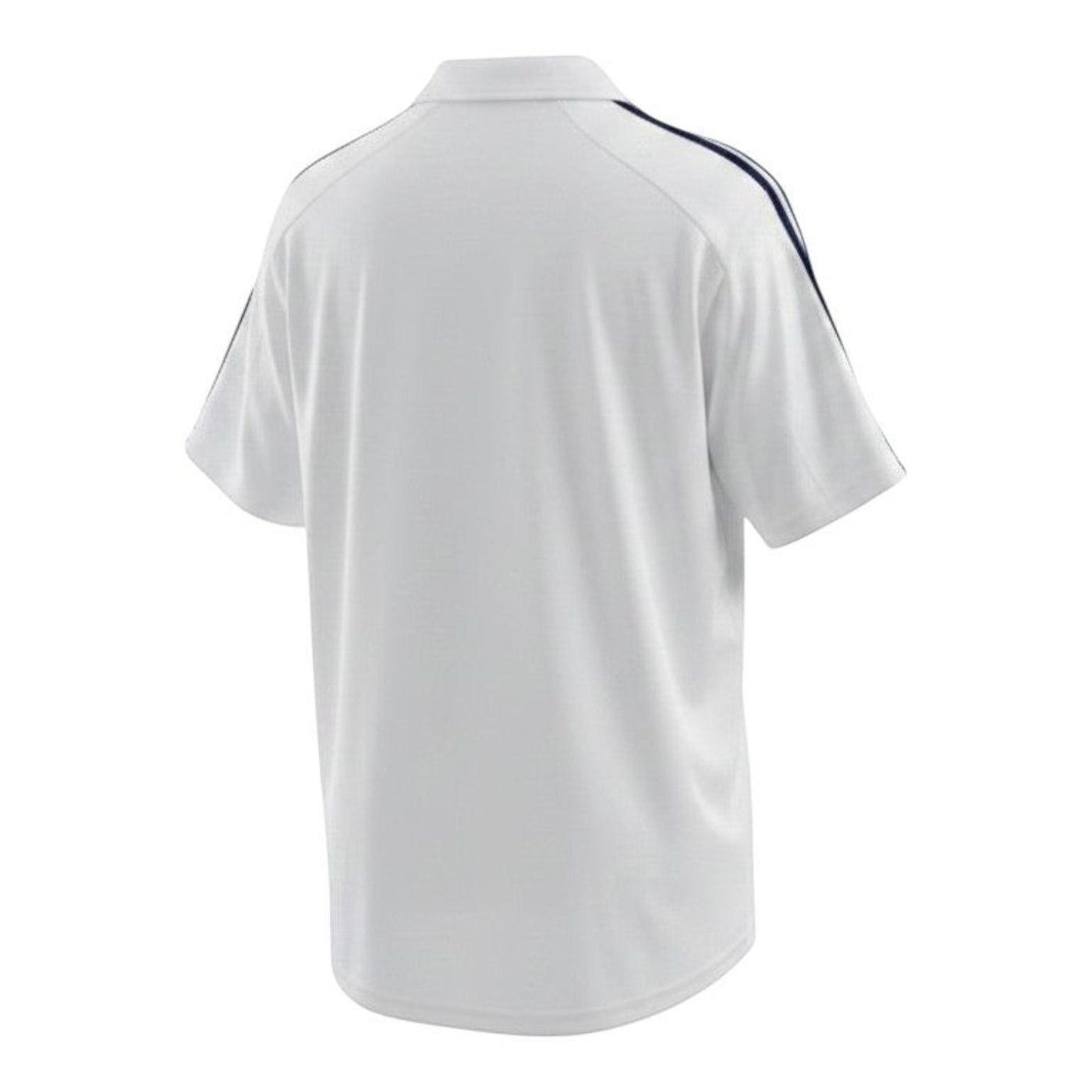 Hinchas Sportswear Store white Real Madrid 2002-03 retro jersey with navy blue Adidas stripes on shoulders and Centenary badge.
