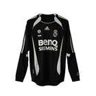 Hinchas Sportswear Store Real Madrid 2006-07 retro long sleeve away jersey, black with white Adidas stripes and details, BenQ Siemens sponsor.