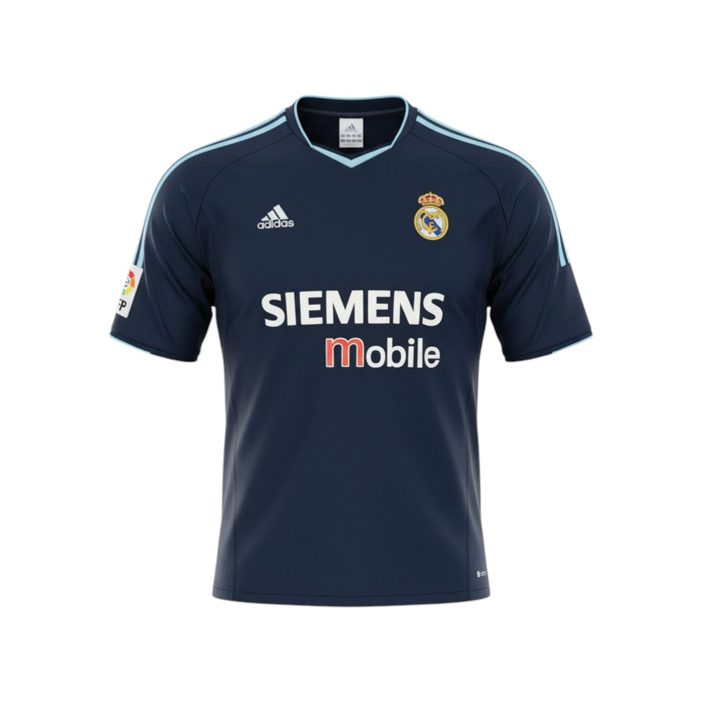 Hinchas Sportswear Store Real Madrid 2003/04 dark blue retro jersey with light blue Adidas stripes and Zidane number 5.