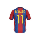 Hinchas Sportswear Store Rivaldo 11 Barcelona 98-01 home jersey, red and blue stripes, yellow numbers.