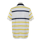 Hinchas Sportswear Store Scotland 1988 retro away jersey, white with yellow and navy blue horizontal stripes, navy collar.