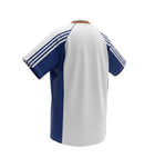 Hinchas Sportswear Store Spain 1998-99 away jersey, white with navy blue panels and sleeves, Adidas stripes, V-neck with tricolor trim.