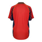Hinchas Sportswear Store retro Spain 1998 World Cup home jersey, red with navy blue side panels and Adidas stripes, yellow trim.