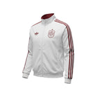Hinchas Sportswear Store white Adidas Spain training jacket with burgundy stripes and crest. Lightweight polyester windbreaker with full zip and stand-up collar.