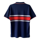 Hinchas Sportswear Store navy blue USA 1998 away jersey with red and white horizontal stripes, polo collar, and ribbed cuffs.