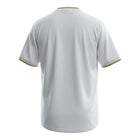 Hinchas Sportswear Store Venezuela 2026 white football jersey with gold trim on collar and sleeves, breathable fabric.