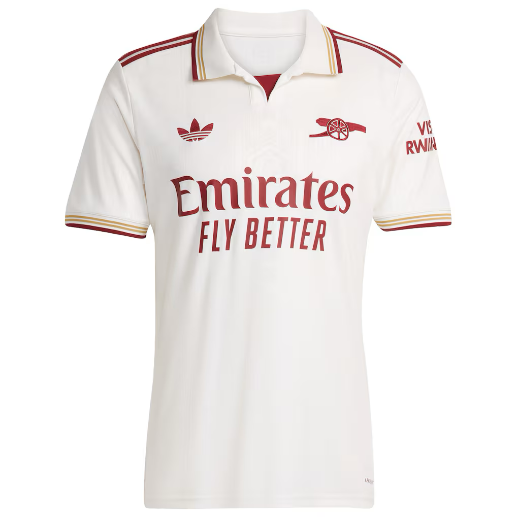 Arsenal Bukayo Saka Away Jersey 2025/26 (Premier League) – striped and white retro football jersey back view