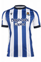 Real Sociedad Home Jersey 2025/26 (La Liga) – striped retro football jersey front view