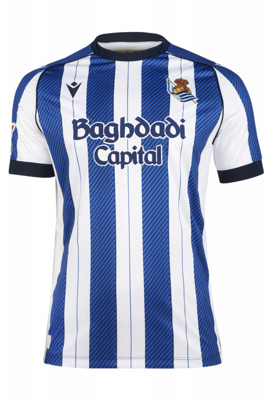 Real Sociedad Home Jersey 2025/26 (La Liga) – striped retro football jersey front view