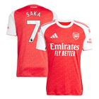Arsenal Bukayo Saka Home Jersey 2025/26 (Premier League) – red and geometric retro football jersey detail view
