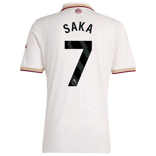 Arsenal Bukayo Saka Away Jersey 2025/26 (Premier League) – striped and white retro football jersey front view