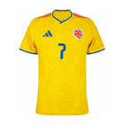 Colombia Luis Díaz #7 Home Kit - 2026 World Cup – yellow and geometric retro football jersey front view