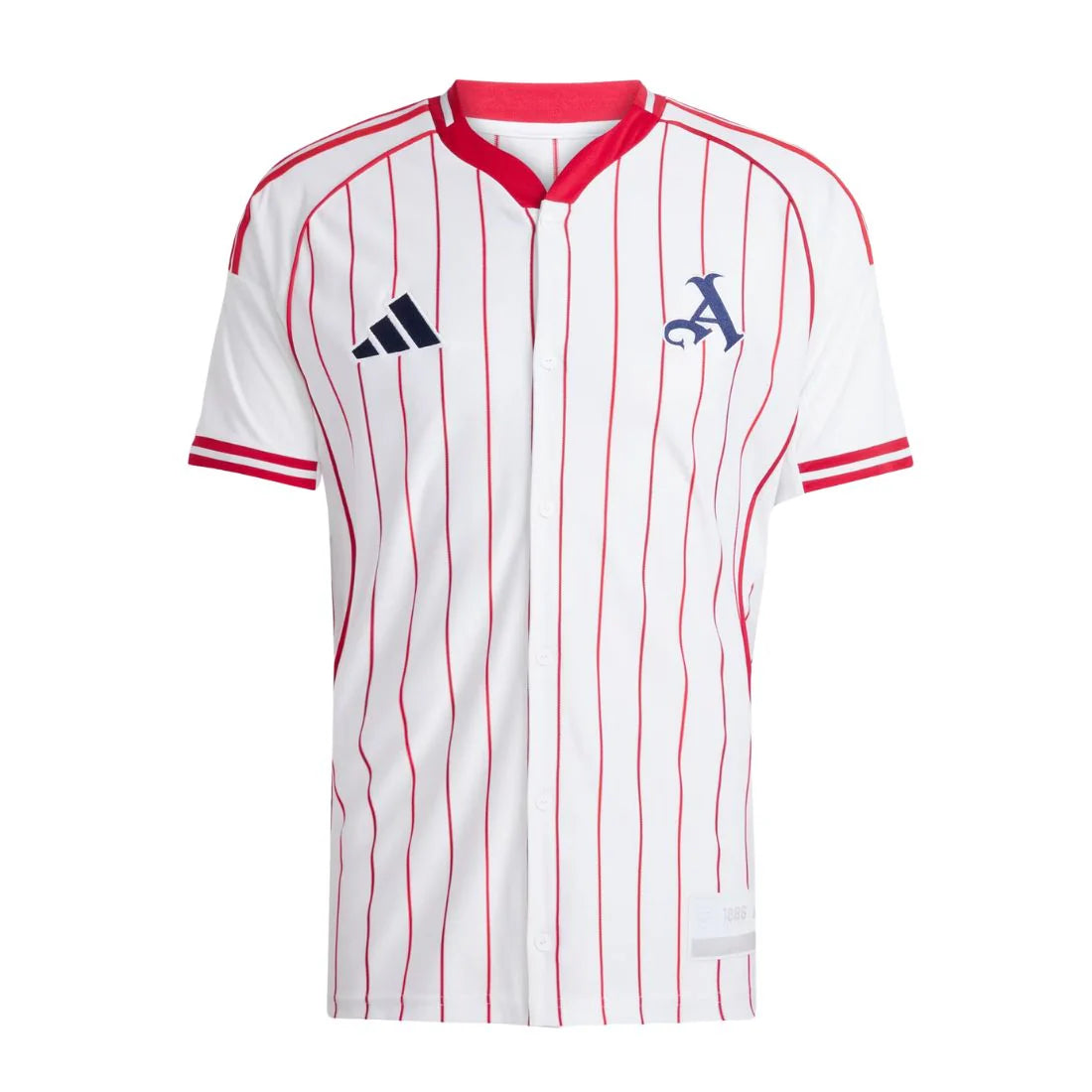 Arsenal - Adidas Baseball Jersey – striped retro football jersey front view