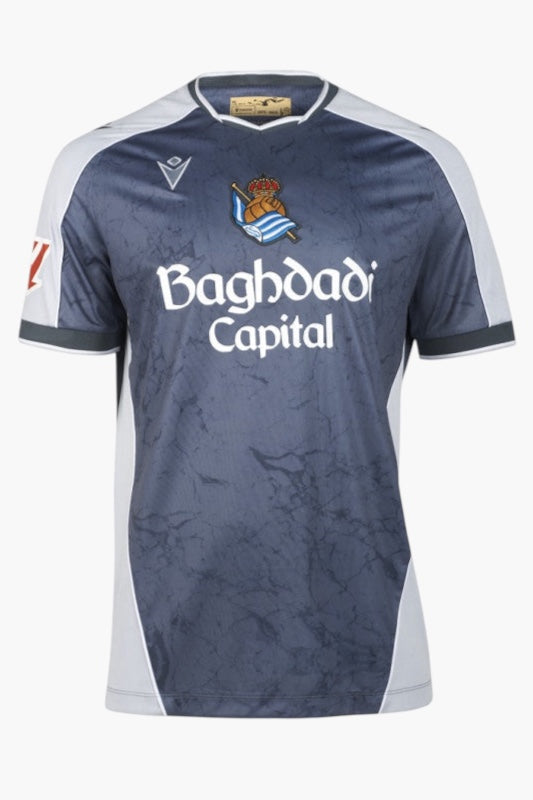 Real Sociedad Away Kit 2025/2026 (La Liga) – striped retro football jersey front view