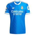 Real Madrid Mbappe 3rd Kit 2025/26 (Champions League) – white and blue and geometric retro football jersey back view
