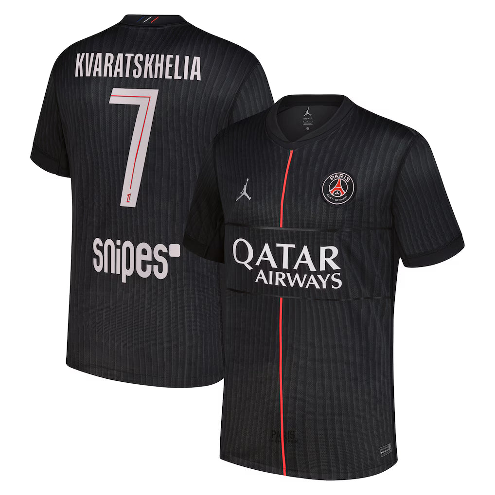 PSG Kvaratskhelia 4th Kit 2025/26 (Ligue 1) – retro football jersey detail view
