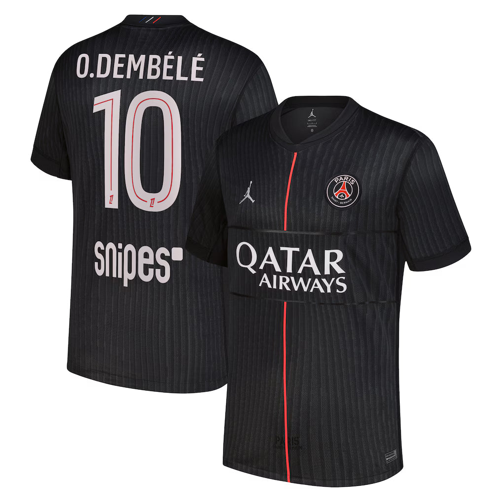 PSG Dembélé 4th Kit 2025/26 (Ligue 1) - Jordan – retro football jersey detail view