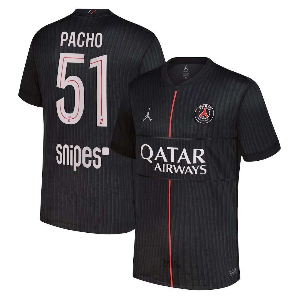 PSG Pacho 4th Kit 2025/26 (Ligue 1) - Jordan – retro football jersey detail view